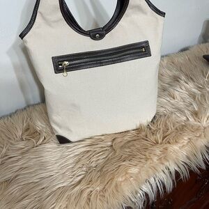 Beige Tote Bag with Brown Accents